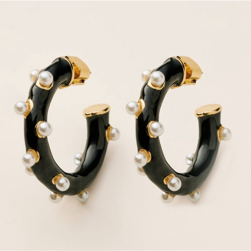 Kate Spade x Target Collab - Pearl Polka Dot Hoop Earrings, Black